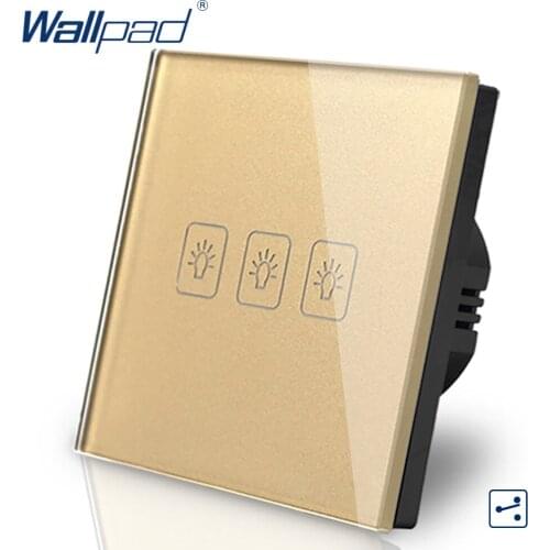EU 3 Gang 2 Way 3 Way Control Touch Switch 110V-240V Wallpad Gold Cystal Glass 3 Gang Wall Light Touch Switch Eu Free Shipping
