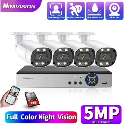 4CH CCTV 5MP AHD Camera System Kit H.265 6 in 1 DVR Video Surveillance System Outdoor Color Night Vision Security Camera Kit