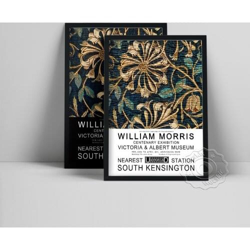 William Morris Museum Exhibition Poster, Flower Pattern Prints, Plant Floral Wall Art, Fabric Textured Background Wall Stickers