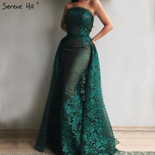 Green Off Shoulder Sexy Mermaid Evening Dresses 2020 Appliques Sequined Luxury Vintage Evening Gowns LA6361
