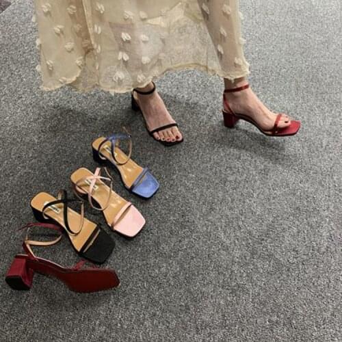 Female Sandal Ankle Strap Beige Heeled Sandals High Heels Comfort Shoes For Women 2019 Womens Open Toe All-Match Ladies Black