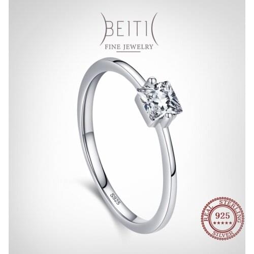 Beitil Simple Square Clear Zircon Rings for Women Fashion Genuine 925 Sterling Silver Ring Fine Simplicity jewelry