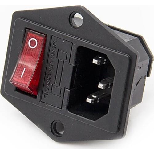 1pc AC Power Socket With KCD3 Rocker Switch 10A 250V Red LIght ON/OFF With 10A Fuse AC Power Cord Inlet Plug Socket