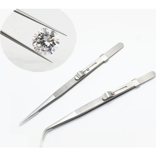 1pcs Presicion Industrial Tweezers for Jewelry Electronic Curved Tip Anti Static Stainless Steel Slide Lock Adjustable