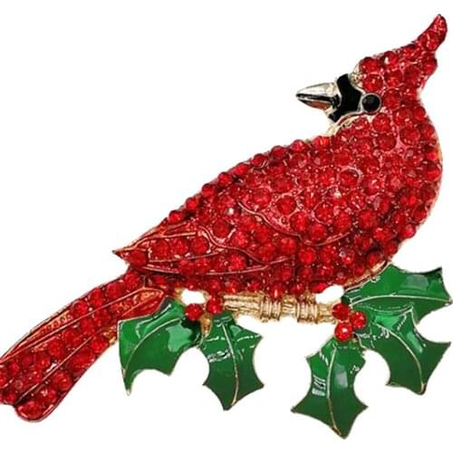 100pcs/lot 90mm Womens Red Orange Rhinestone Cardinal Bird Crystal Pin Brooch