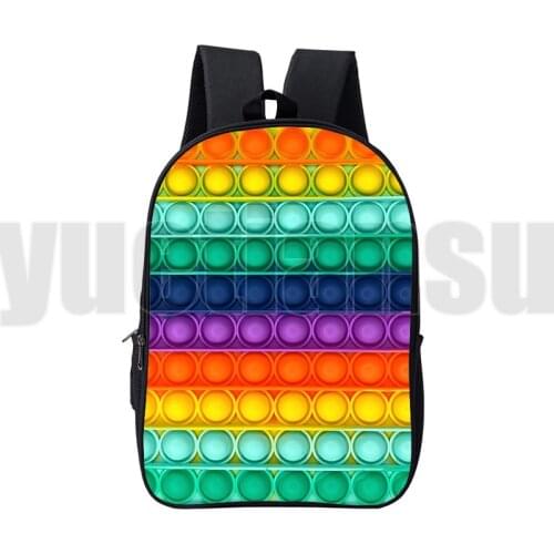 16 Inch POP It Backpacks Teens 3D Anime Canvas Double Zipper Cartoon Pop Fidget School Bags Funny Family Games Bag Children