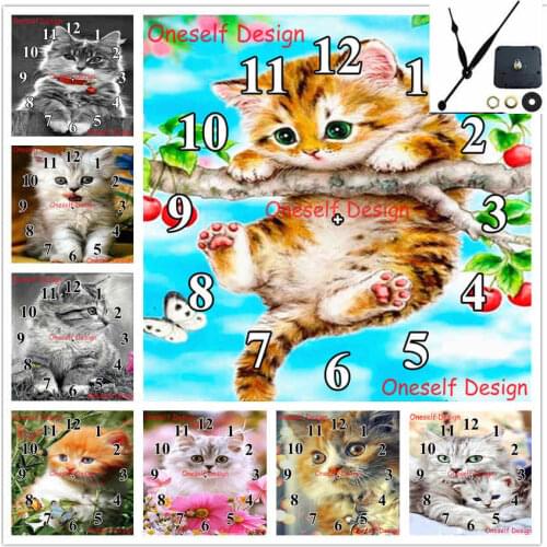 2021 diamond painting cross stitch clock cat diy diamond embroidery full set with Mechanical clock decoration home wall sticker