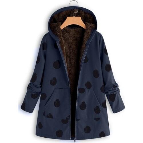 2021 Winter New Coat Womens Fashion Print Plus Cotton Thick Zipper Coat Casual Streetwear Manteau Femme Em