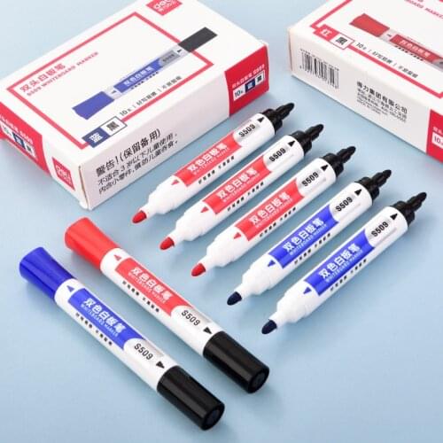 3pcs Deli S509 double head two color easy to wipe white board pen, hook pen, marking pen teaching office stationery