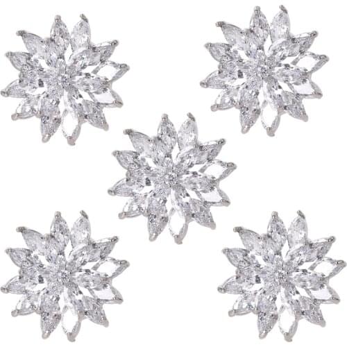 5Pcs 21mm Rhinestone Flower Button with Loop Jewelry Metal Embellishments for DIY Wedding Brooch Decoration Accessories