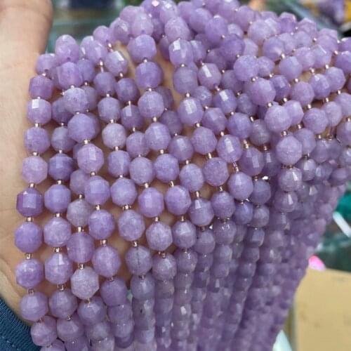 8mm Faceted Cutting Natural Lavender Gem Stone Beads Loose Purple Jades Barrel Beads For Jewelry Making DIY Bracelet Necklace