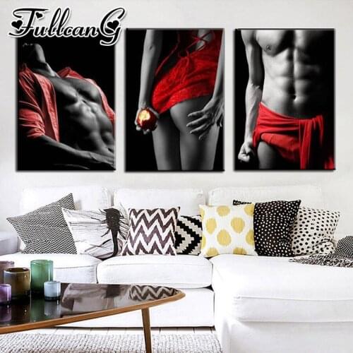 FULLCANG 5d diy diamond embroidery sale sexy man and woman diamond painting triptych full square round drill home decor FC2071