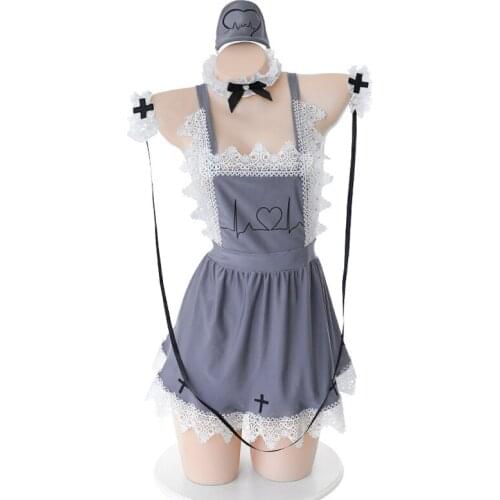 AniLV Anime Lolita Lace Apron Dress Maid Uniform Temptation Lingerie Costume Anime Backless Nurse Underwear Pajamas Set Clothes