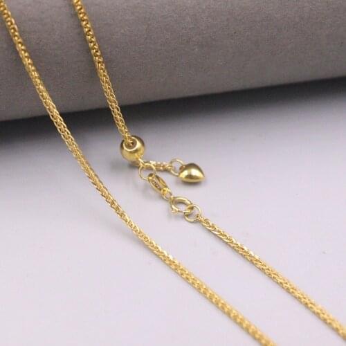 Au750 Real 18K Yellow Gold Chain Neckalce For Women Female 1.2mm Shiny Wheat Choker Gold Necklace 18'L Gift