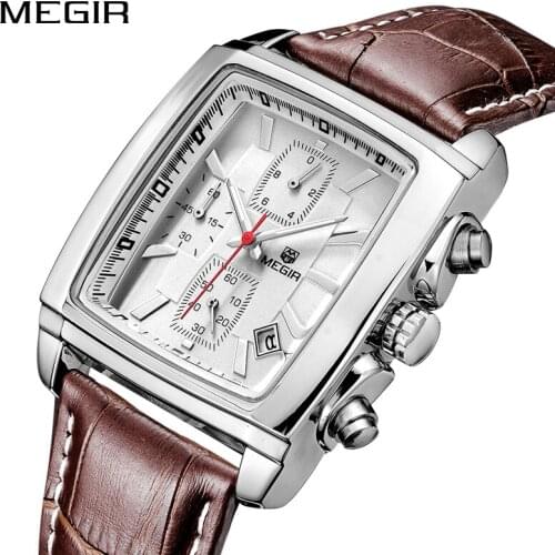 MEGIR Original New Watch Men Top Brand Creative Rectangle Quartz Military Watches Waterproof Luminous Wristwatch Male Date Clock