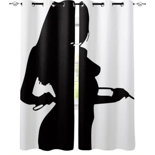 Black And White Lady Shadow Blackout Curtains for Children Kids Home Decor Bedroom Living Room High Shading Window Curtains