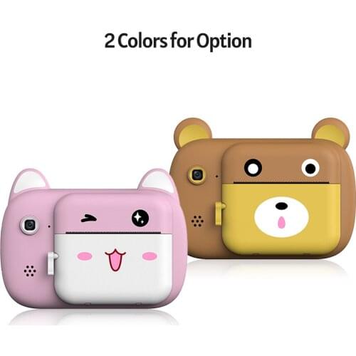 Cute Cartoon Instant Print Kids Digital Camera 1080P Video Camera 24MP 2.4 Inch with 3 Rolls Print Paper Gift for Children
