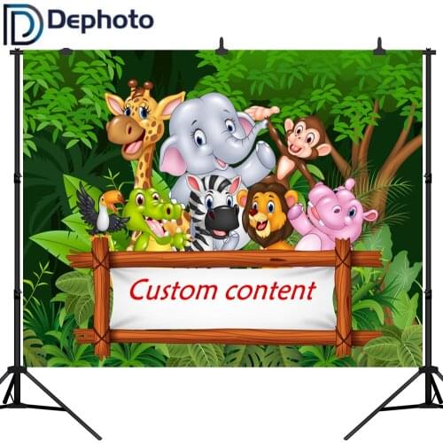 Dephoto Birthday Backgrounds for Photography Studio Jungle Party Animals Cartoon Forest Leaves Kid Backdrop Printed Photocall