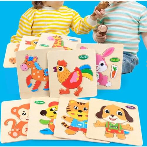 Wooden Jigsaw Puzzle Children Baby Cartoon Animal Puzzle Kids Early Educational Toys for Children Gift