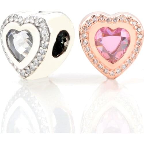 S925 sterling silver heart-shaped sparkling love heart-shaped white crystal Charms Fit Original Bracelet Women Jewelry DIY Gift
