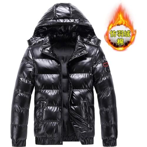 Hot Sale Winter Clothes Fashion Mens Puffer Padding Shiny Thick Coats & Jackets Hooded Windproof Full Zip Jackets