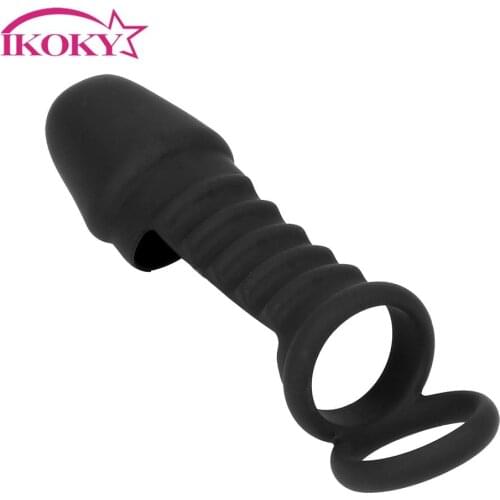 IKOKY Soft Silicone Penis Extender Enlargement Elastic Penis Ring Reusable Sex Toys for Men Delay Ejaculation Cock Ring