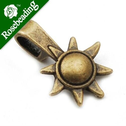 16*12MM High Quality Sun and Moon Shape Antique Bronze Glue On Bails Plates,sold 100 pcs per pkg