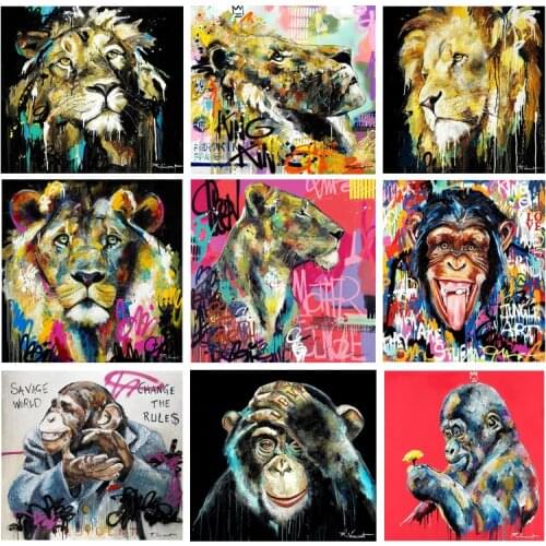 Colorful Graffiti Lions Monkey Art Canvas Painting on The Wall Posters Animals Prints Pictures for Kids Room Nursery Home Decor