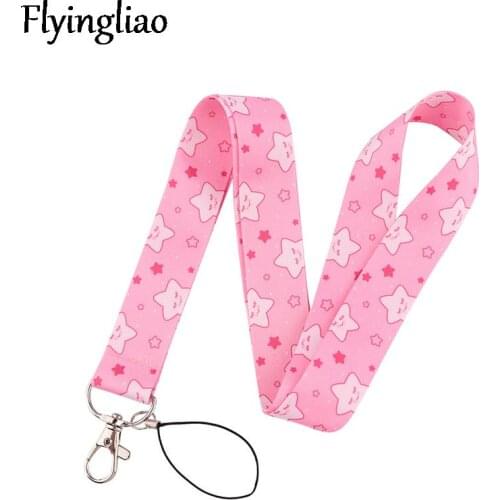 Little pink star Neck Strap Lanyards ID badge card holder keychain Mobile Phone Strap Gift Ribbon webbing necklace