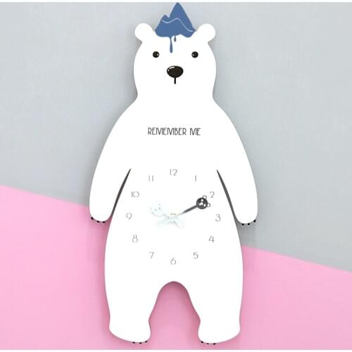 Mandelda Creative Design MDF White Sea Bear Wall Clock Home Decoration Big Wood Polar Bear 5mm,with Acrylic Needles