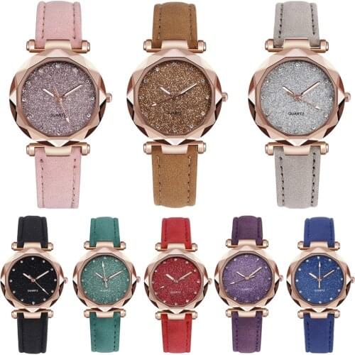 Fashion Starry Sky Ladies Analog Quartz Wristwatch Imitation Leather Crystal Round Dial Watches Women Casual Quartz Watch