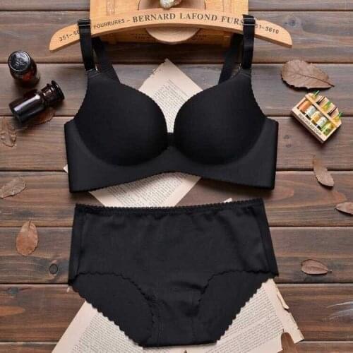 New Black Sensual Sexy Lingerie Set Fashion Girl Women Underwear Plus Size Wirefree Bras Panty One-piece Seamless Bra Briefs Set