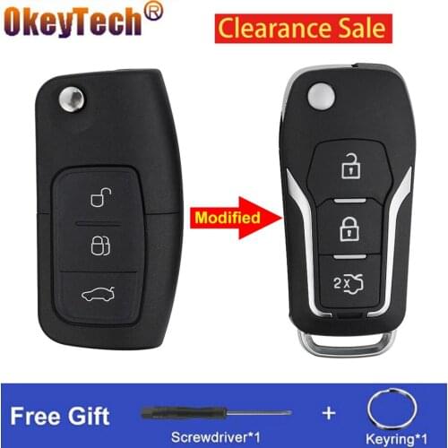 OkeyTech 10pcs/lot 3 Buttons Modified Flip Folding Remote Control car Key Shell Case for Ford Focus 2 3 mondeo Fiesta FO21/HU101