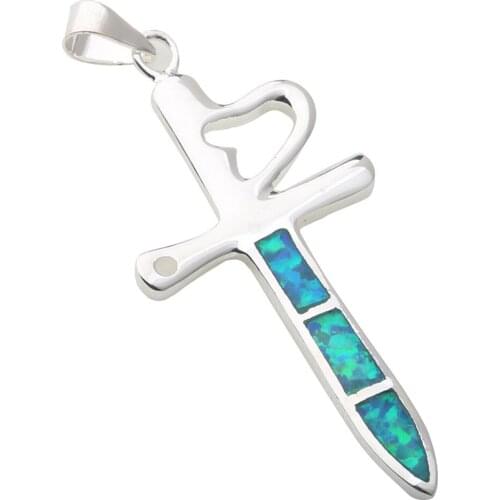 Refreshing Sword 18*35mm Blue Fire Opal Silver Handmade Animal Pendant P9112