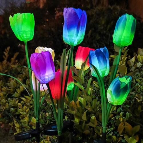 Outdoor LED Solar Light Tulip Flower Lamp Landscape Courtyard Lawn Lamp Waterproof Garden Stake Insert Solar Lights