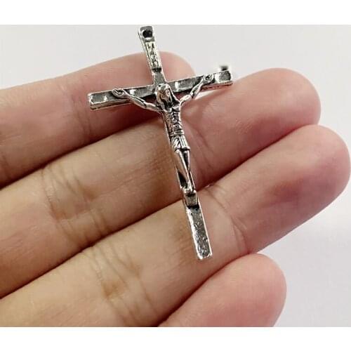 4pcs 45x27mm Zinc Alloy Metal Jesus Cross Charm Pendant Fit Handmade Necklace Accessories Tibetan Silver Color Jewelry