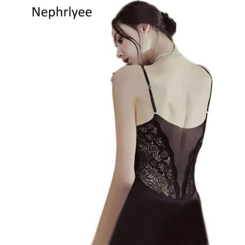 Sexy Womens Sleepwear Lace Nightdress Thin Homewear Nightwear Silky satin Sleeveless Nightgown Night Dress
