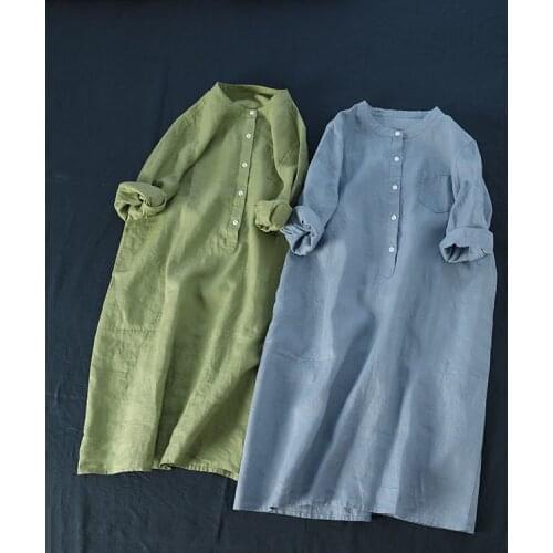 Full Flax ~ In Vertical Sleeve Lead Shirt Skirt Literature Suit-dress Dress 2019 Summer 20190902