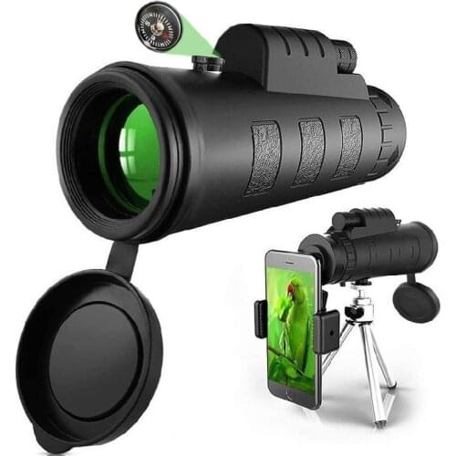 40X60 Professional Monocular Telescope Compass Full HD Lens Range Portable Prism Binoculars with Smartphones for Outdoor Camping