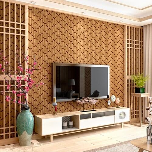 Q QIHANG Chinese Style Simulation Bamboo Woven PVC TV Background Bedroom Living Room Wallpaper Roll 0.53m*10m=5.3m2