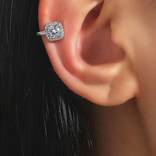 Luxury Shiny Geometric Square Zircon Ear Cuff Cartilage Clip Earrings Gold Silver Color Earcuffs for Women Girls Jewelry