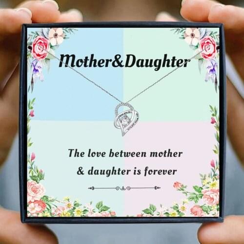 Christmas gifts for mother and daughter necklace Crystal Heart Pendant Necklace Female Mom Dad birthday Collares Kolye