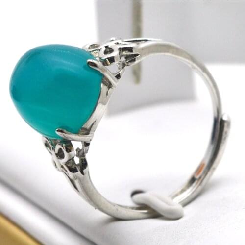 RS Natural Gem Simple Women Ring Amazonite Oval Shape Ringen Fashion Jewlery Open Adjustable Couple Rings Fine Jewelry 2021