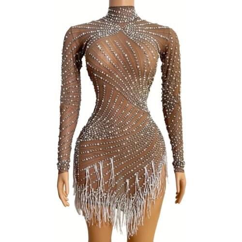 Sexy Nightclub dress Squein party costume pearls dj singer evening dresses