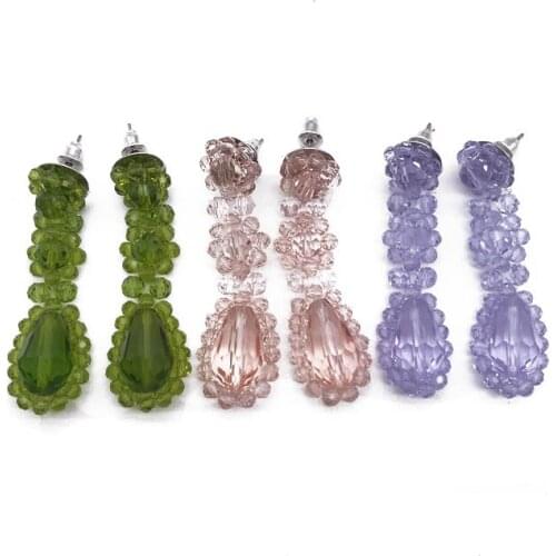 Beaded Earrings Elegant Pink Purple Olive Light Weight Design