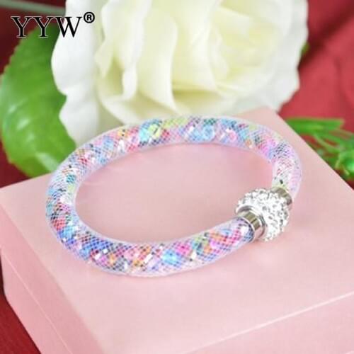 Net Mesh Cord Round Tube Bracelet Crystal Rhinestone Filled Wrap Bangle Wristband Bracelets For 2018 Women Jewelry Accessories