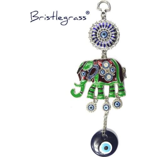 BRISTLEGRASS Turkish Blue Evil Eye Green Flower Elephant Amulets Lucky Charm Wall Hanging Pendant Blessing Protection Home Decor