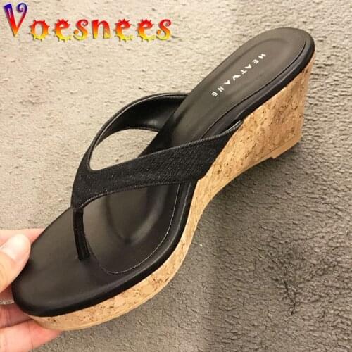 Nightclub Flip-Flops Sandal Summer New Woman Slippers Beach Wedges Platform Wearable Non-Slip Women Shoes Solid Color High Heels