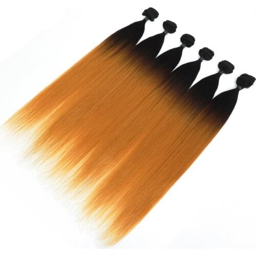 Synthetic Silky Straight Hair Bundles 24 inches Ombre Color T27 6 Bundles All In One Pack Heat Resistant Synthetic Fiber 240g