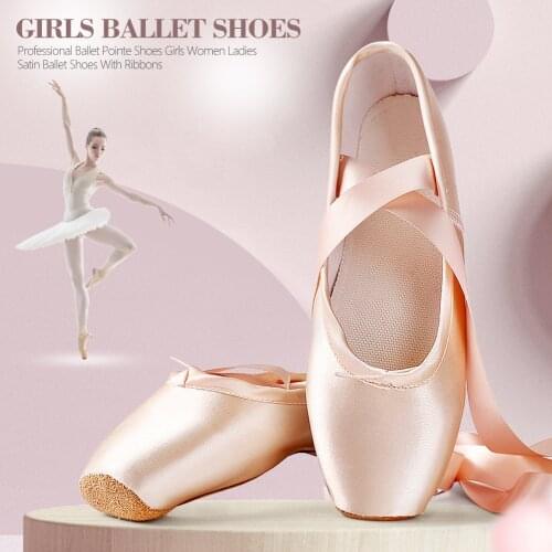 Women Ballet Dance Shoes Child and Adult Ballet Pointe Dance Shoes Professional with Ribbons Shoes Satin Ballet Training Shoes
